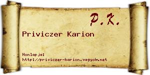 Priviczer Karion névjegykártya